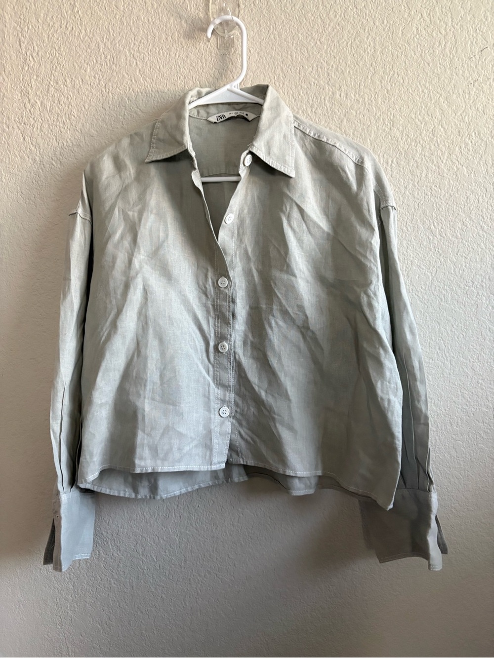 Zara Light Gray Oversized Button-Up Shirt Jacket